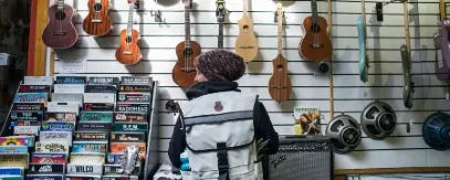Banjo Brothers Metro Backpack on Female in Guitar Shop